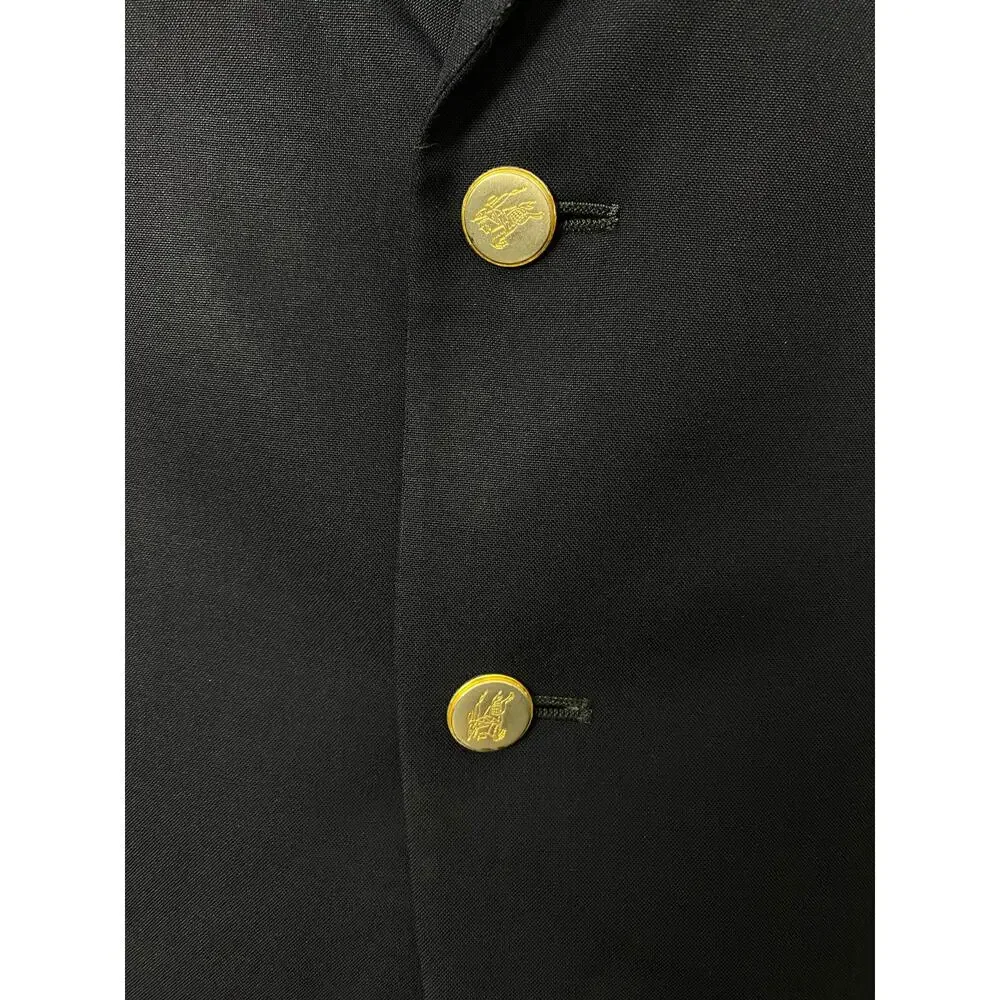 VTG Burberrys USA Union Made gold 2-button logo navy wool blazer, 43S